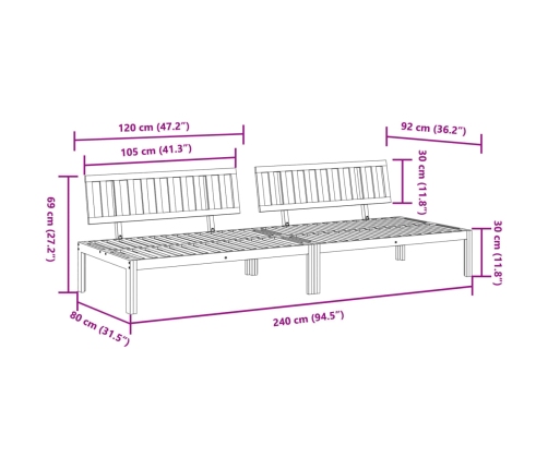 vidaXL vidējie dārza dīvāni, 2 gab., akācijas masīvkoks