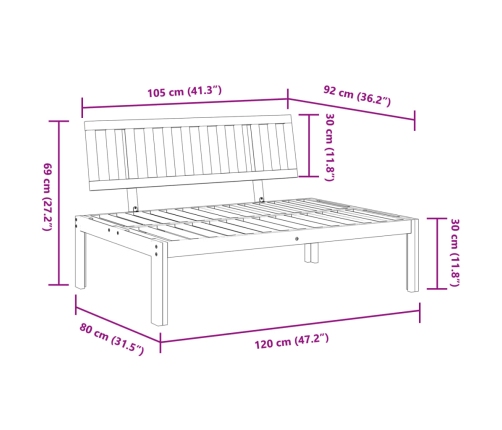 vidaXL vidējais dārza palešu dīvāns, akācijas masīvkoks