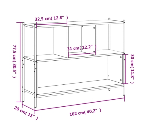 vidaXL grāmatplaukts, pelēka koka, 102x28x77,5 cm, inženierijas koks