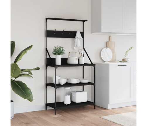 vidaXL virtuves plaukts, 4 līmeņi, melns, inženierijas koks