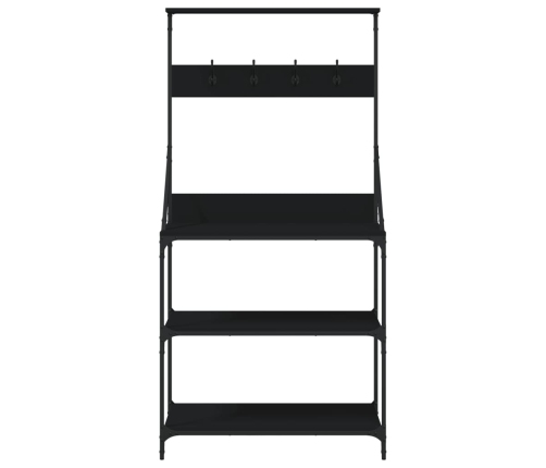 vidaXL virtuves plaukts, 4 līmeņi, melns, inženierijas koks