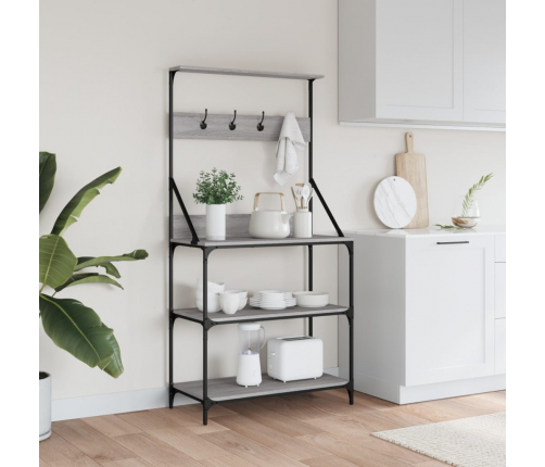 vidaXL virtuves plaukts, 4 līmeņi, pelēka ozola, inženierijas koks