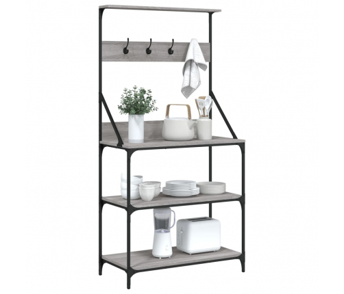 vidaXL virtuves plaukts, 4 līmeņi, pelēka ozola, inženierijas koks