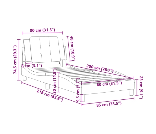 vidaXL gultas rāmis ar galvgali, balts, 80x200 cm, mākslīgā āda