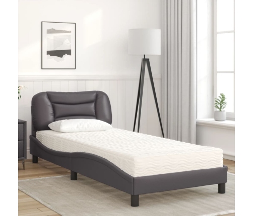 vidaXL gulta ar matraci, pelēka, 80x200 cm, mākslīgā āda