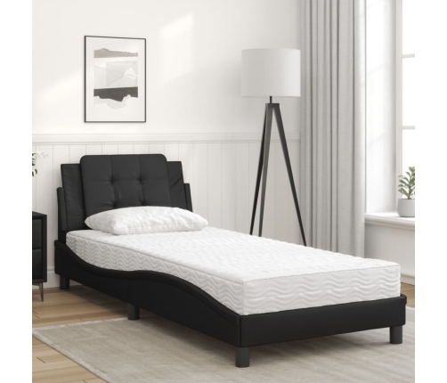 vidaXL gulta ar matraci, melna, 90x200 cm, mākslīgā āda