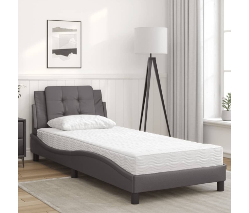vidaXL gulta ar matraci, pelēka, 90x200 cm, mākslīgā āda