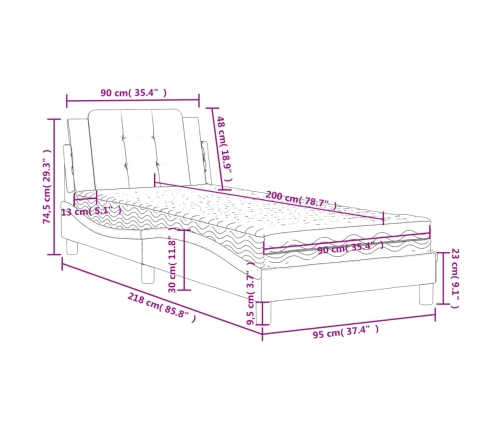 vidaXL gulta ar matraci, pelēka, 90x200 cm, mākslīgā āda