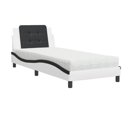 vidaXL gulta ar matraci, balta un melnu, 90x200 cm, mākslīgā āda