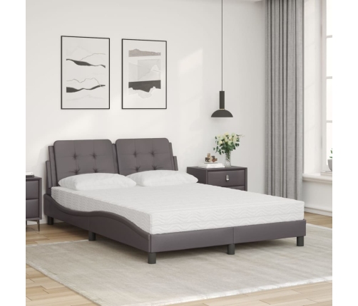 vidaXL gulta ar matraci, pelēka, 140x200 cm, mākslīgā āda