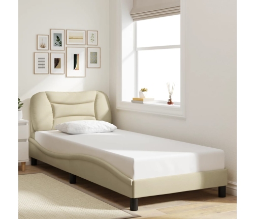 vidaXL gultas rāmis ar LED, krēmkrāsas, 90x200 cm, audums