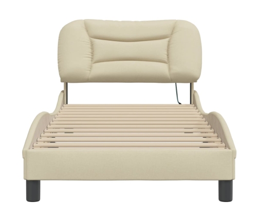 vidaXL gultas rāmis ar LED, krēmkrāsas, 90x200 cm, audums