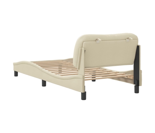 vidaXL gultas rāmis ar LED, krēmkrāsas, 90x200 cm, audums