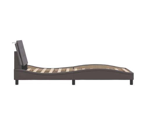 vidaXL gultas rāmis ar LED, pelēks, 90x190 cm, mākslīgā āda