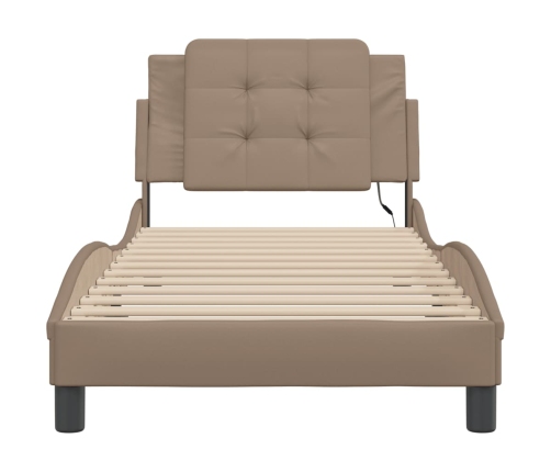 vidaXL gultas rāmis ar LED, kapučīno, 90x200 cm, mākslīgā āda
