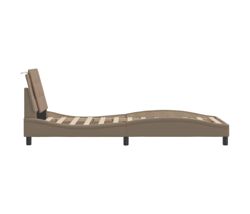 vidaXL gultas rāmis ar LED, kapučīno, 90x200 cm, mākslīgā āda