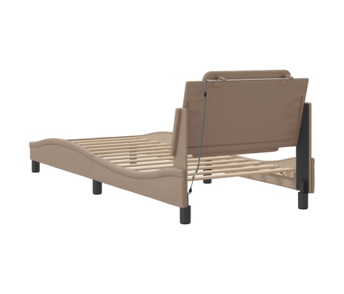 vidaXL gultas rāmis ar LED, kapučīno, 90x200 cm, mākslīgā āda