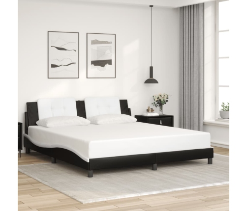 vidaXL gultas rāmis ar LED, melns un balts, 180x200 cm, mākslīgā āda