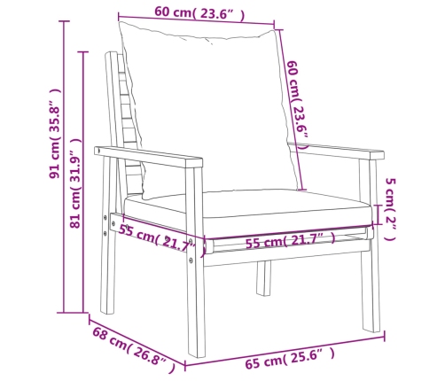 vidaXL 3-osaline aiamööbli komplekt patjadega, akaatsiapuit