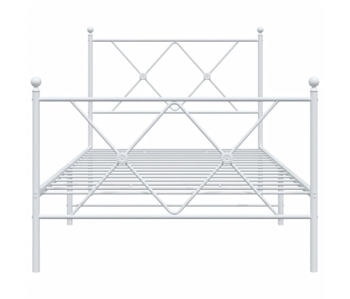 vidaXL gultas rāmis ar galvgali un kājgali, balts metāls, 90x200 cm