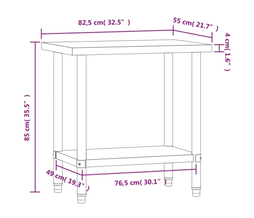 vidaXL virtuves darba galds, 82,5x55x85 cm, nerūsējošs tērauds