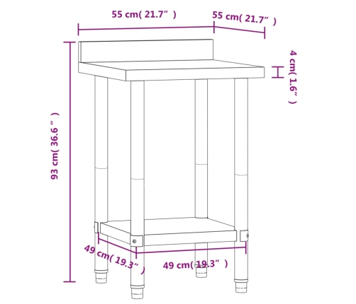 vidaXL virtuves darba galds, 55x55x93 cm, nerūsējošs tērauds