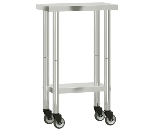 vidaXL virtuves darba galds, riteņi, 55x30x85 cm, nerūsējošs tērauds