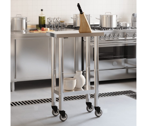 vidaXL virtuves darba galds, riteņi, 55x30x85 cm, nerūsējošs tērauds
