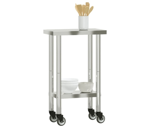 vidaXL virtuves darba galds, riteņi, 55x30x85 cm, nerūsējošs tērauds
