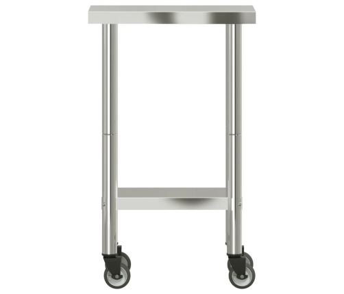 vidaXL virtuves darba galds, riteņi, 55x30x85 cm, nerūsējošs tērauds