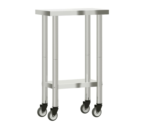 vidaXL virtuves darba galds, riteņi, 55x30x85 cm, nerūsējošs tērauds