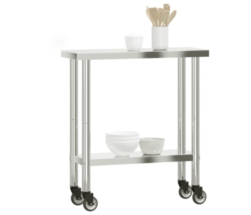 vidaXL virtuves darba galds, riteņi, 82,5x30x85 cm, nerūsējošs tērauds