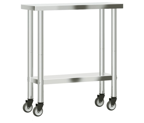 vidaXL virtuves darba galds, riteņi, 82,5x30x85 cm, nerūsējošs tērauds