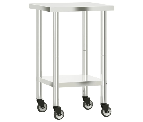 vidaXL virtuves darba galds, riteņi, 55x55x85 cm, nerūsējošs tērauds