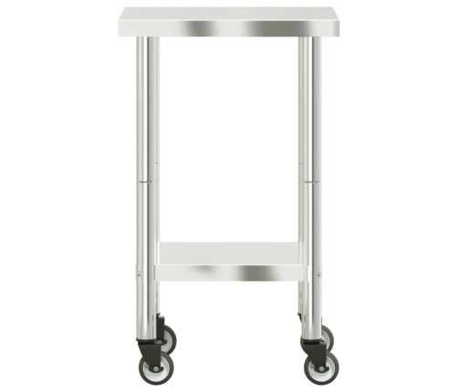 vidaXL virtuves darba galds, riteņi, 55x55x85 cm, nerūsējošs tērauds