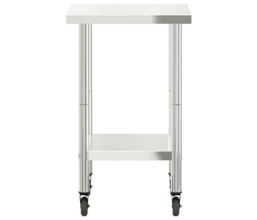 vidaXL virtuves darba galds, riteņi, 55x55x85 cm, nerūsējošs tērauds