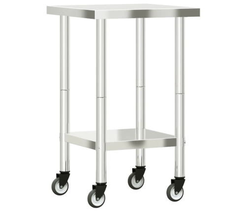 vidaXL virtuves darba galds, riteņi, 55x55x85 cm, nerūsējošs tērauds