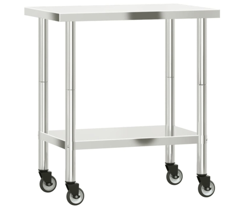 vidaXL virtuves darba galds, riteņi, 82,5x55x85 cm, nerūsējošs tērauds