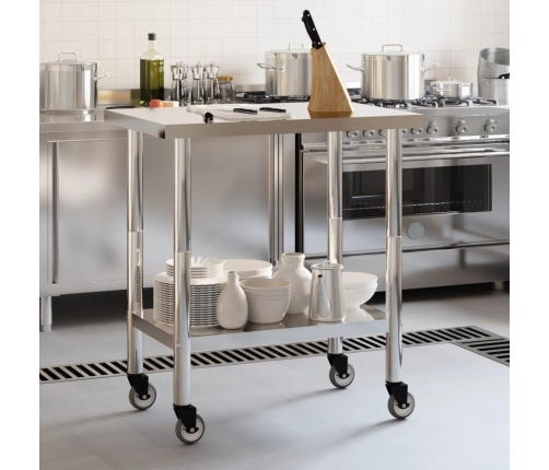 vidaXL virtuves darba galds, riteņi, 82,5x55x85 cm, nerūsējošs tērauds