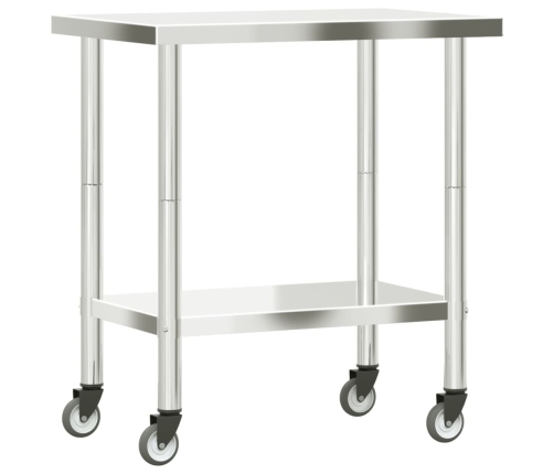 vidaXL virtuves darba galds, riteņi, 82,5x55x85 cm, nerūsējošs tērauds