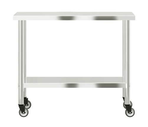 vidaXL virtuves darba galds, riteņi, 110x55x85 cm, nerūsējošs tērauds