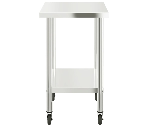 vidaXL virtuves darba galds, riteņi, 110x55x85 cm, nerūsējošs tērauds