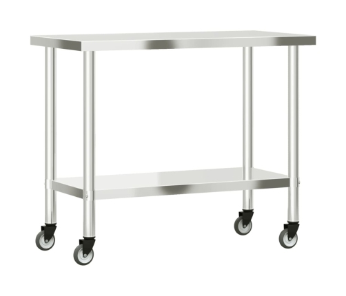 vidaXL virtuves darba galds, riteņi, 110x55x85 cm, nerūsējošs tērauds
