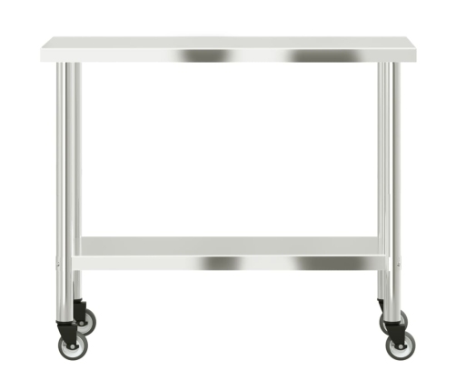 vidaXL virtuves darba galds, riteņi, 110x55x85 cm, nerūsējošs tērauds