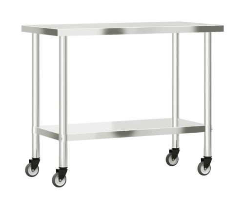 vidaXL virtuves darba galds, riteņi, 110x55x85 cm, nerūsējošs tērauds