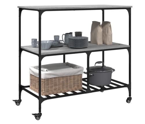 vidaXL virtuves ratiņi, pelēka koka, 100x50x95 cm, inženierijas koks