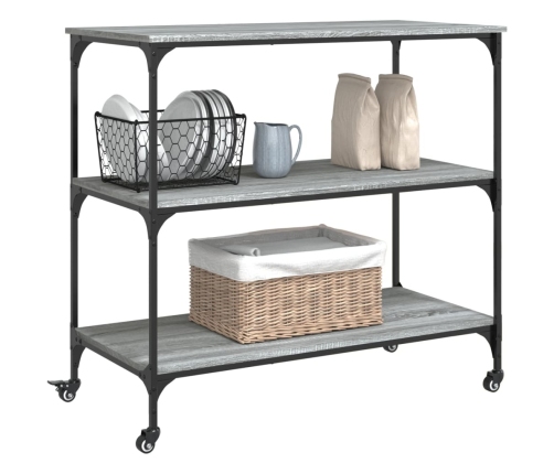 vidaXL virtuves ratiņi, pelēka koka, 102x50x95 cm, inženierijas koks