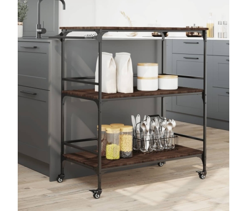 vidaXL virtuves ratiņi, brūni, 100,5x50x105cm, inženierijas koks