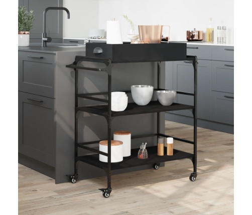 vidaXL virtuves ratiņi, melni, 81,5x41x92,5 cm, inženierijas koks