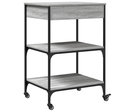 vidaXL virtuves ratiņi, pelēka koka, 60x48x89,5 cm, inženierijas koks